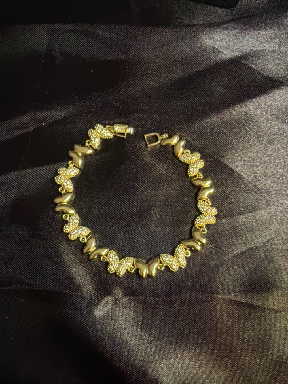 Gold Butterfly Link Bracelet with Pavé Accents - Women's Jewelry